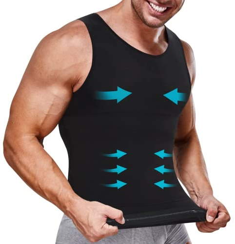Junlan Compressione Shapewear Canotta Contenitiva Snellente Intimo Modellante Dimagrante Fascia Pancia Sportivo Fitness Canottiera Maglia Contenitiva Uomo (Large, Nero)