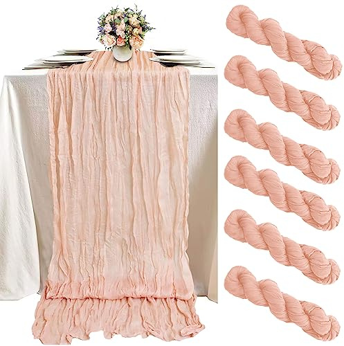 FUHSY Lot de 6 chemins de table en étamine, motif pêche, 4 m de long - Style bohème - Pour tables de mariage, fête prénatale, anniversaire