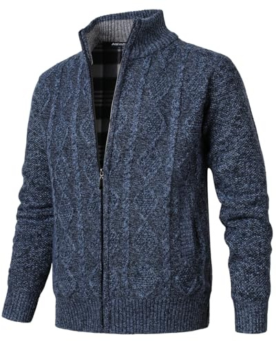 Herothorn Maglione Cardigan da Uomo Giacca in Maglia a Cavo Maglioni Lavorato Manica Lunga Felpa Cardigans con Collo Alto Cerniera Cappotto in Pile Giubbotto