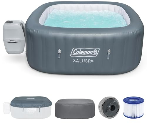 Coleman Hawaii AirJet Large Square 4 to 6 Person Inflatable Hot Tub Portable Outdoor Spa with 140 AirJets and EnergySense Cover, Grey