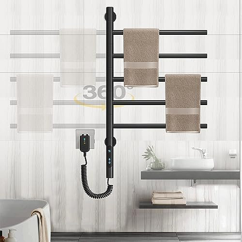 Toallero Electrico Baño- LCD Control Táctil-Toallero Electrico, Tiempo 1-9H -Rotación de 180°- Ajuste de Temperatura 85-158℉ -42x66cm-85W Radiador Toallero Electrico Bajo Consumo,Negro