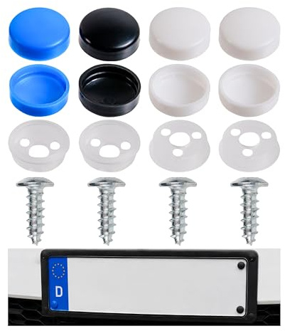 Viti targa con punta, 24 pz, M5 x 16 mm, fissaggio targa con tappi di copertura, fissaggio targa auto, portatarga auto, kit viti targa con copertura auto