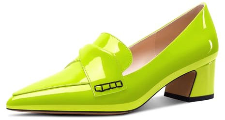 Aachcol Mujer Chunky Ancho Medio Heel Puntiaguada Punta Pumps Slip-on Baile Oficina Dress Clásico 5 CM Heels Verde Lima 39 EU