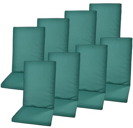 Rattanland® Gartenstuhlauflagen Hochlehner - Stuhlkissen Set - Wasserdichter Stoff - Sitzauflagen Hochlehner, Auflagen für Gartenmöbel, Hochlehner Auflagen, Sitzkissen für Gartenstühle (8, Grün)