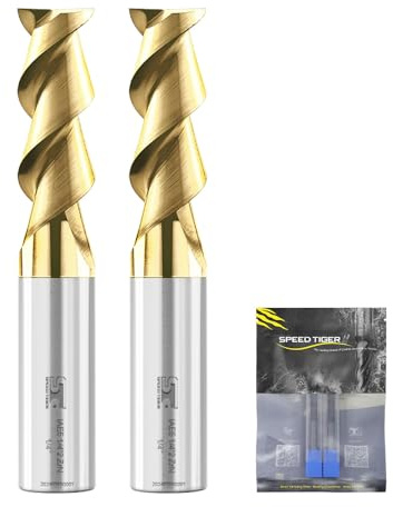 SPEED TIGER Carbide Square Nose End Mill with ZrN Coating - 2 Flute - IAE5-1/4 2T-ZrN (2 Pieces, 1/4)- for Milling Aluminum Applications – Mill Bits Sets for DIYers & Professionals