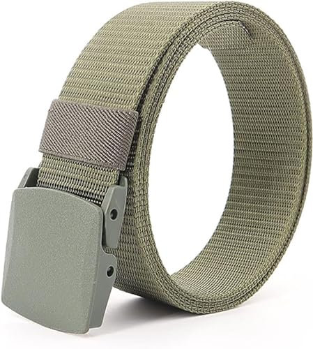 Konrunppy Herrengürtel aus Nylon, Stretchgürtel ohne Löcher, Segeltuchgürtel, verstellbarer Stoffgürtel mit Kunststoffschnalle (Grün,120cm)