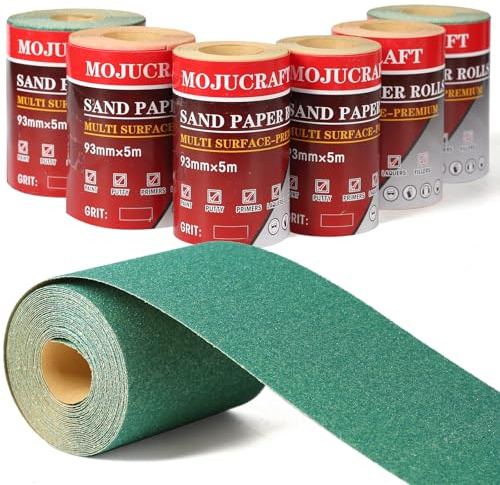 Mojucraft 6er-Set Profi Schleifpapierrollen, 60/80/120/150/220/320 Körnung | Für Holz, Metall, Stahl & Edelstahl | Nass- & Trockenschleifen | Ideal für Werkstatt & Heimwerker