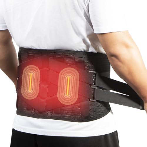 Oramuon Rückenstützgürtel mit Wärmekissen und Vibrationsmassage, Heizgürtel mit Massagefunktion, Tragbare Rückenbandage für Frauen und Männer