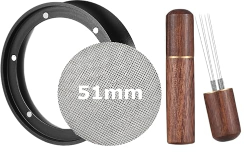 Kaffee Dosierring Siebträger Zubehör WDT Tool Espresso Nadel & Puck Screen, Barista Magnetisch Funnel Zubehör für portafilter 51mm, Starke magnetische Adsorption, Kaffeepulver Exakten Abfüllen (51mm)