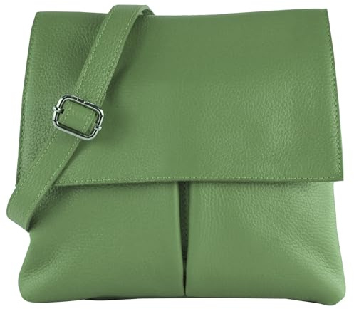 modamoda de T63LEDER Damen Leder Umhängetasche Schultertasche handmade in Italy, Farbe:Graugrün