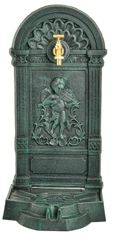 Sungmor Gusseisen Outdoor Wassersäule mit Wasserhahn, Freistehender dekorativer Gartenbrunnen, Retro Wasserhahn für Hinterhofbewässerung, Waschen, Grün