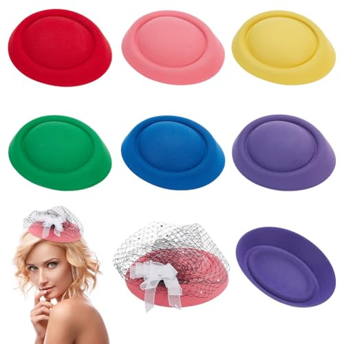 nbeads 6 STK. 6 Farben Runder Hut Fascinator Basis, 16x13.5x3.9cm Samt Stoff Fascinator Hut Basis Mini Hut Basis Millinery Fascinator Basis Kreis Filz Barett Hut für DIY Hochzeit Party