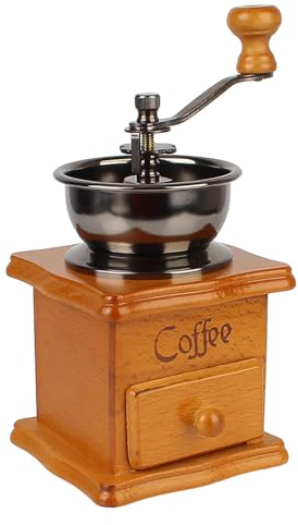 Holz Manuelle Kaffeemühle Vintage Antike Keramik Mahlmühle Kaffeezubehör Edelstahlgriff für Küche, Camping, Zuhause, Büro, Reisen