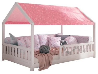 TiCAA Betthimmel Hausbett (2er Set) – Kinderbett Vorhang aus Polyester, Stoffhimmel, Dachvorhang, Hausbett Deko für Mädchen & Jungen