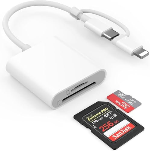 SD Card Reader for iPhone, Memory Card Reader for iPhone, SD Card Adapter for iPhone, Camera Card Reader with SD and TF Card Slots, Plug and Play (2 IN 1)