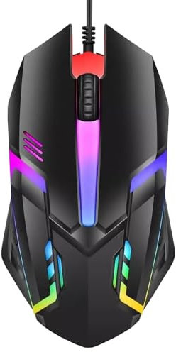 RGB Wired Computer Mouse, USB Wired Optical Mouse for Home and Office, 1000 DPI Accuracy, Optical Tracking, Easy Buttons, Ambidextrous Design, and Scroll Wheel, Compatible with Laptops, and Windows