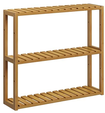 SONGMICS Mensole da Bagno, Scaffale da Bagno con 3 Ripiani Regolabili in Bambù, da Parete o da Terra, Porta Piante, per Soggiorno Balcone Cucina, 15 x 60 x 54 cm, Marrone Caffè BCB013K01