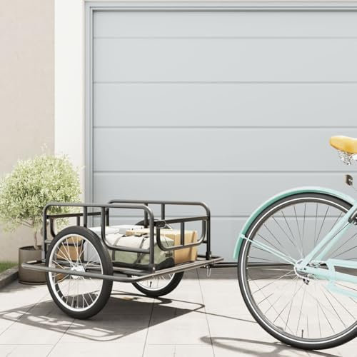 Iiaky Fahrradanhänger 130x73x48,5 cm Stahl Schwarz Lastenfahrrad Kindertransport
