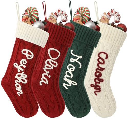 Lifemaison Weihnachtsstrumpf Personalisiert 46cm Große Klassische Gestrickt Bestickte Nikolausstrumpf mit Namen Weihnachtssocken Kamin Hängenden Strumpf für Feiertags,Familienparty,Dekoration,J