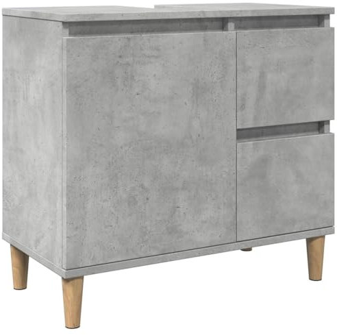 vidaXL concrete grey engineered wood bathroom sink cabinet/vanity unit - modern storage cupboard with drawers and door - 65x33x60 cm