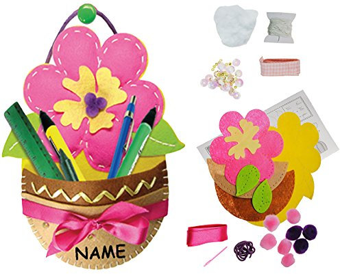 alles-meine.de GmbH Bastelset - Filz Tasche/Hängeaufbewahrung - Bunte Blume - zum Sticken, einfaches Nähen per Hand incl. Name - Hängeorganizer/Utensilo - Filztasche - ..