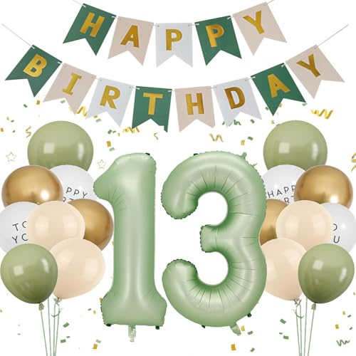 Palloncini 13 anni Ragazza, Decorazioni Compleanno 13 anni Verde e Oro, Addobbi Compleanno Ragazzo 13 anni, Palloncino Compleanno 13 anni Verde, Kit Festa Compleanno 13 anni Ragazza Ragazzo