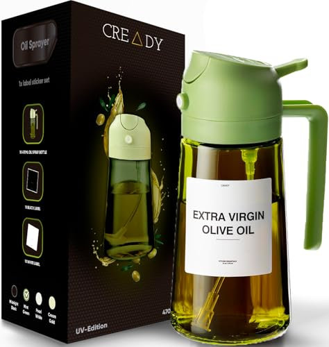 CREADY | Pulverizador de aceite de cocina – 470 ml botella de aceite de oliva | Dispensador 2 en 1