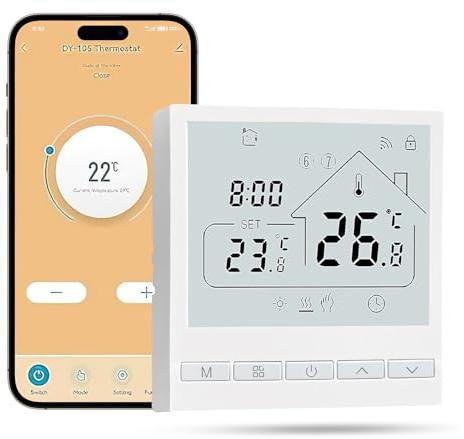 Tuya Thermostat Connecté Thermostat Chaudiere Gaz, Thermostat Programmable Intelligent WiFi avec Écran LED Tactile,Compatible avec Alexa et Google HomeCommande Vocale et Distance,3A,Mural (B)