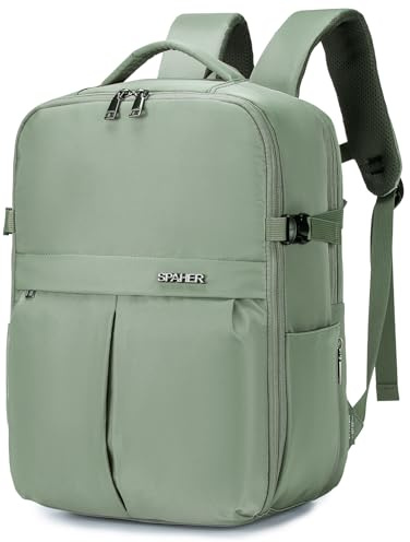 SPAHER Reiserucksack Handgepäck 40x30x20cm Wizzair Vueling Laptop Rucksack 15,6 Zoll mit Laptopfach Business Arbeit Reisen Rucksack Herren Schulrucksack für Teenager Notebook College Damen Grün
