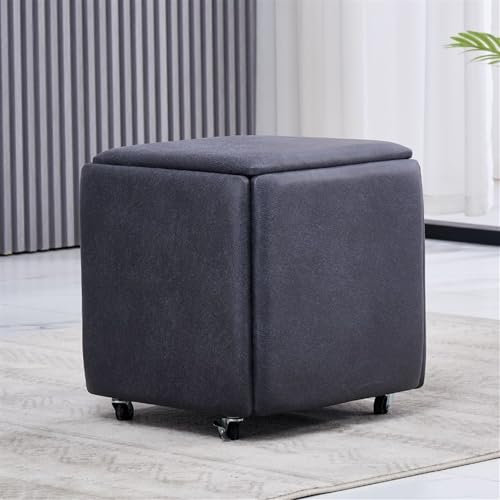 5-in-1 Multifunktionaler Ottoman-Würfel-Hocker mit stapelbarem Design, moderner Fußhocker, Schuhwechselsitz, faltbarer Tisch, Couchtisch, klein und stilvoll für Wohnzimmer, Sofa, dunkelgrau