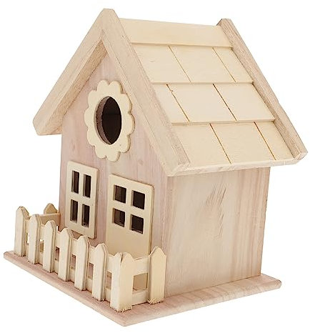 FONDOTIN Holz Vogelhaus Mit Doppelfenster Breiter Eingang Vogelnest Aus Holz Klassisches Design DIY-Graffiti-vogelhaus Für Garten Im Freien Vogelzubehör