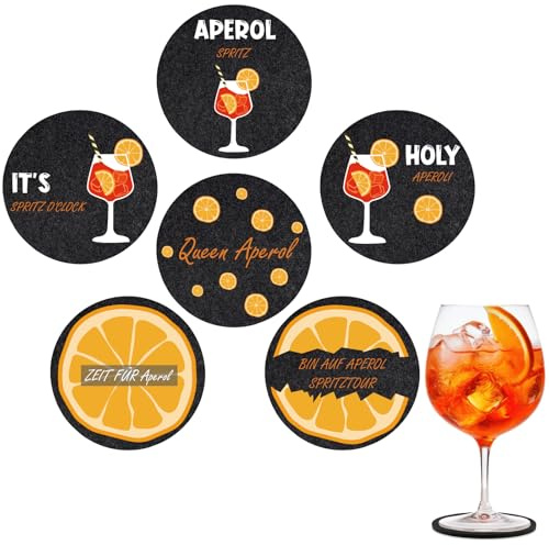Set di 6 sottobicchieri in feltro, Aperol Spritz regalo per gli amanti dell'aperolo, sottobicchieri rotondi Aperol per decorazione da tavolo, festa a tema, carnevale, arancione Aperol (MZ6)