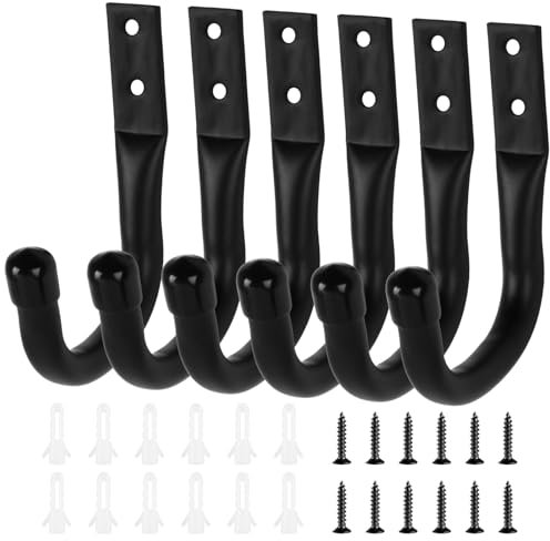 Jiujuda9 6 ganci da parete per garage, ganci per carichi pesanti, ganci per scala, ganci a J robusti per riporre attrezzi, supporto da parete (nero)