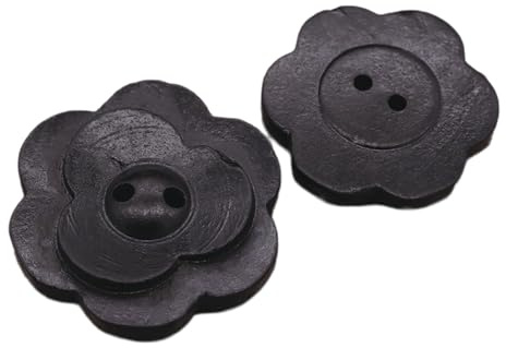 Whakano 10 Stück Blumen Holzknöpfe 2 Loch,Dekorative Knöpfe für Nähen Basteln von Dekorationen,für DIY Stricken Nähen Mäntel Kleidung Anzüge Jacke Malerei Scrapbooking Geschenk Deko,Schwarz,30mm