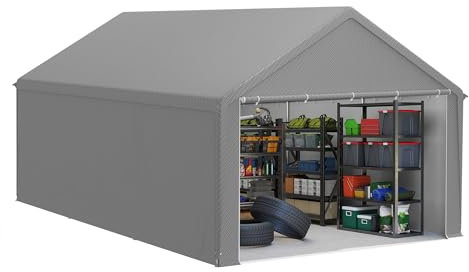 SUBTLETY 4x6m Gerätehäuser 24㎡ Gerätezelt Faltpavillon UV-Schutz Garagenzelt mit Seitenwänden & Belüftungsöffnungen Wasserdicht Geräteschuppen aus PE Tuch & Metallrahmen Outdoor Carport (Grau)