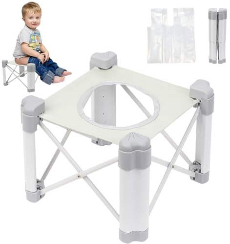 XIAPIA Kinder Töpfchen für Unterwegs, Faltbares Reisetöpfchen ab 1 Jahr, Baby Toilette To Go mit 10 Potty Liners, Mobile Töpfchen Tranining, Tragbare Reise Klapptöpfchen für Unterwegs