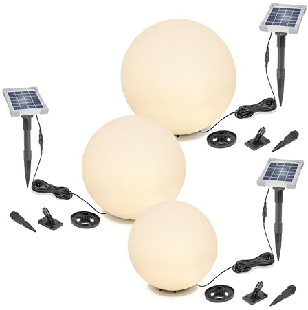 Esotec Solar Leuchtkugel Set Solarkugeln Gartenleuchten multicolor 106113 | Solar Leuchtkugel 3er Set, Ø30/40/50cm, 9 Lichtfarben 2800K/4500K/6500K, bis 12Std, LiFePO4 Akku wechselbar, 2Wp Solarmodule