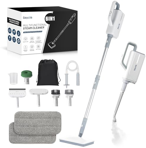 Seyola Mopa de vapor para limpieza de suelos, limpiador de vapor para el hogar con accesorios multifunción 6 en 1 de mano para suelos de madera dura, ropa, ventanas, lechada de azulejos, limpieza de
