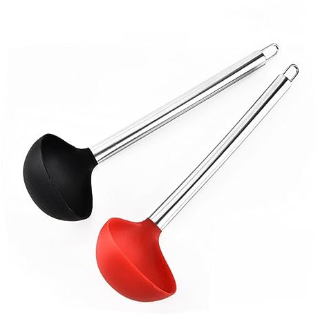 TOPPERFUN 2Pezzi Cucchiaio Silicone Resistente Calor Nero e Rosso Utensili Antiaderenti per Piatti Gourmet Ergonomico Appendere