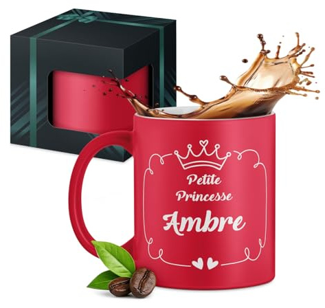 Maverton Tasse en céramique personnalisée pour femme, 330 ml Mug décoratif | Pour maman, pour anniversaire, Noël, Saint-Valentin, Tasse à café avec Coffret Cadeau, rouge mat, petite princesse