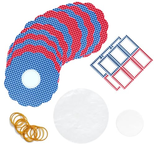 Jam Pot Covers (1lb) with Elastic Rubber Bands & Labels | Complete Sealing Pack for Preserving Jams | Jar Covers for Jams, Chutneys & Jellies