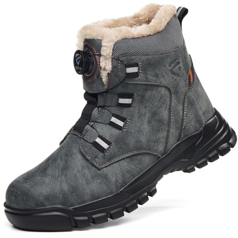 KOIFISH Scarpe Antinfortunistiche Uomo Donna Invernali Alte Scarpe da Lavoro con Punta in Acciaio Comode Leggere Scarponi Antinfortunistiche Grigio 38