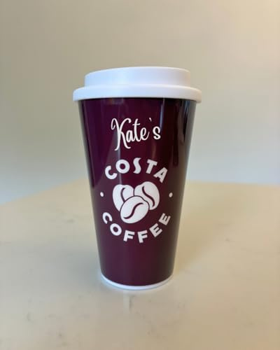 Personalised Costa Coffee Reusable Cup with Hot Chocolate Sachet – Custom Name Travel Mug