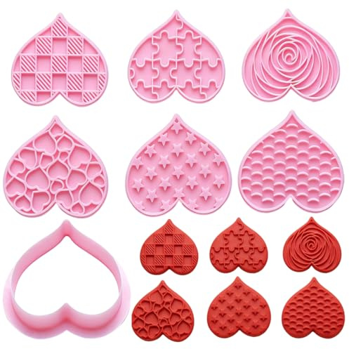 Pink Heart Cookie Cutter Set - 6 Pcs Stainless Steel Love Heart Shaped Cookie Cutter,Baking Mould Cookie Cutters for Biscuit Pastry Baking Fondant Sandwich Cake Decorations Valentines Day Present/Gift