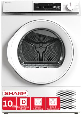 SHARP KD-NHA0S6GWWD-DE Wäschetrockner, 10kg, D, 15 Trockenprogramme inkl. 20-Minuten-Schnelltrockenprogramm, Weiß