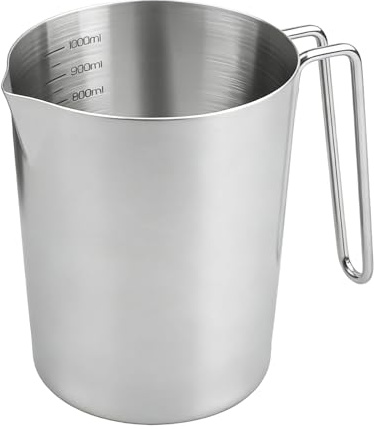 VEGOATY Misurino da 1000 ml in acciaio inox: grande misurino con marcatura e bordo arrotondato, misurino in acciaio inox per casa, cucina, ristorante, bar, tea negozio, punto d'incontro (argento)