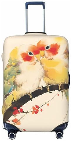 XHMKGGYBZ Funda elástica para maleta, 4 tamaños, resistente a arañazos y manchas, con diseño de conejos, con flores, lavable, Pintura oriental con dos ramas de pájaros, S