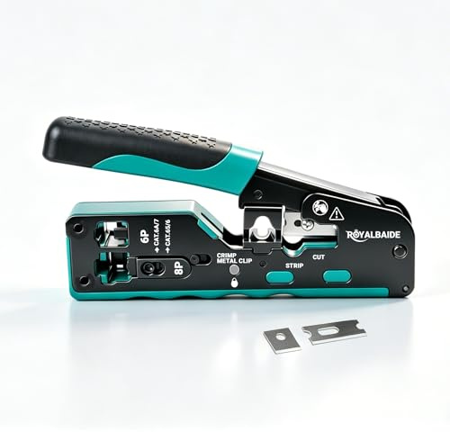 Herramienta de crimpado Ethernet modular todo en uno RJ45 con paso pasante para cables Cat5, Cat6 y Cat7