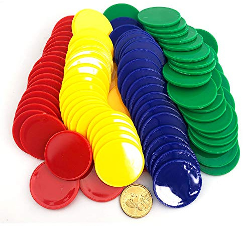 Smartdealspro Mini jetons de poker en plastique opaque avec boîte de rangement (4 couleurs : rouge, jaune, bleu, vert, 40 mm)