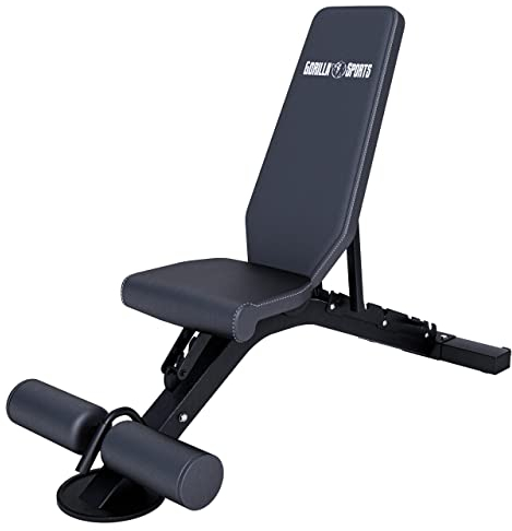 GORILLA SPORTS® Hantelbank - 8-Fach Rückenlehne und 3-Fach Sitz Verstellbar, 156x51x114cm, bis 400 kg Belastbar, Multifunktion, mit Beinhalterung - Schrägbank, Negativbank, Flachbank, Trainingsbank